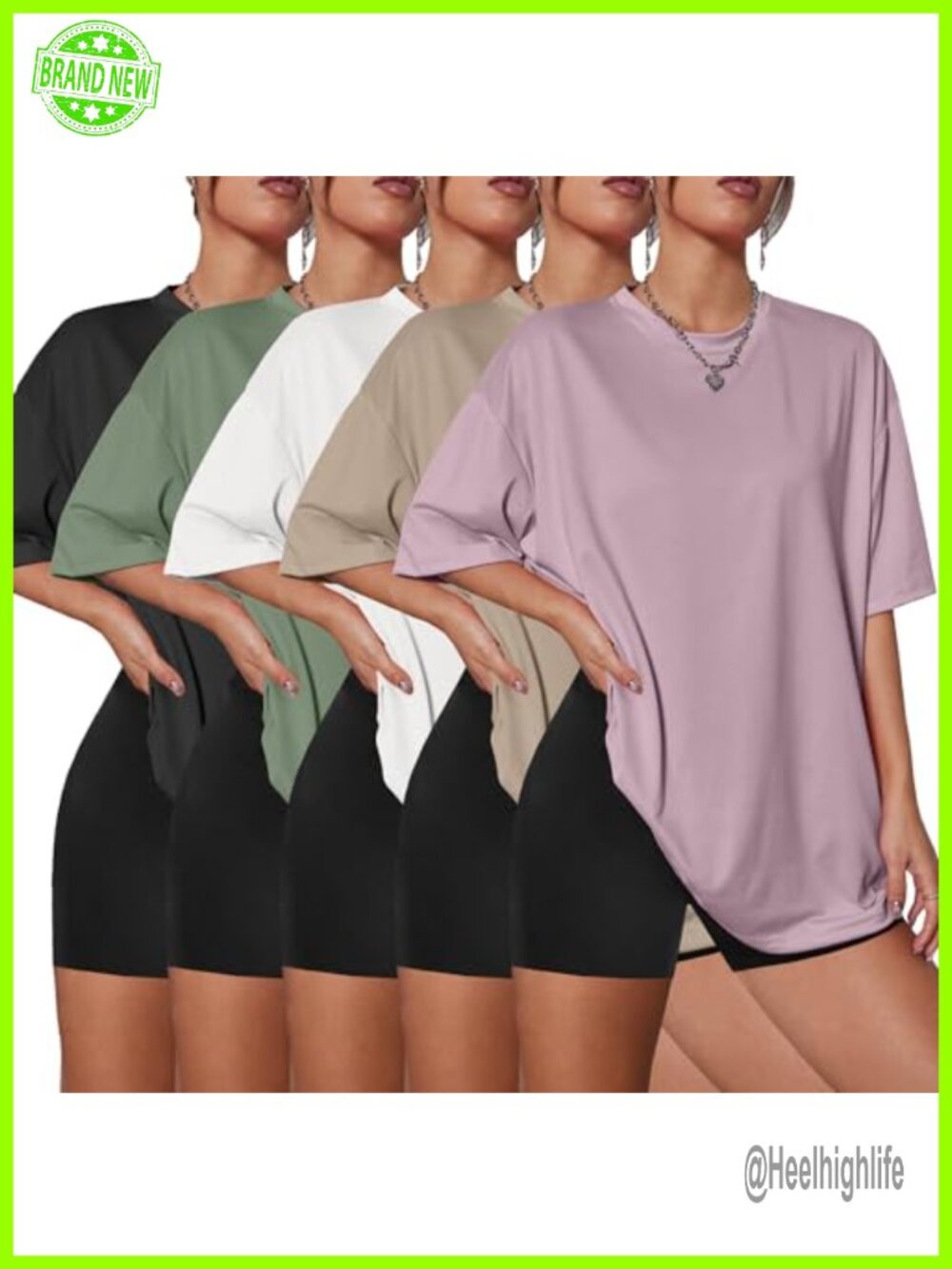 Oversized Crew Neck T-Shirts Buttery Soft Drop Shoulder Workout Tees